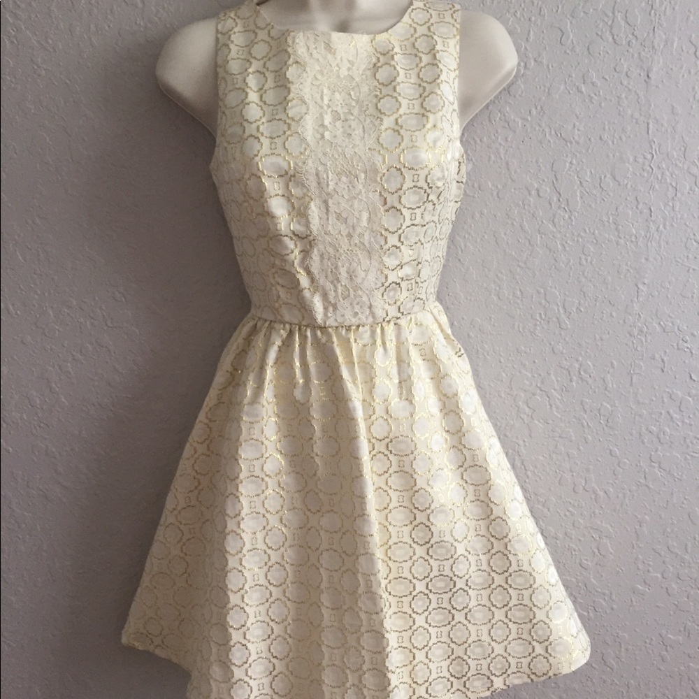 NWOT: Gold and Cream Flare Dress